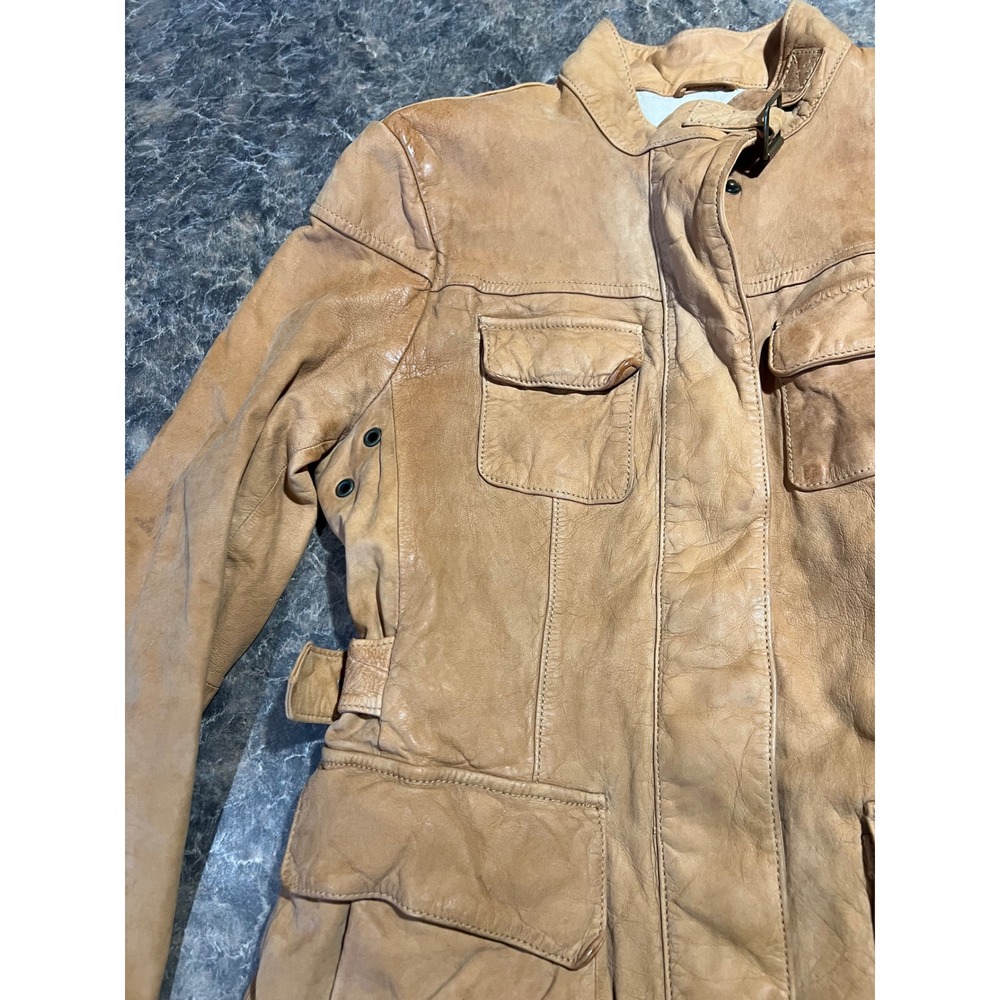 Vintage Banana Republic Genuine Leather Tan Bomber Moto Jacket 2007 Safari Camel - Picture 2 of 14